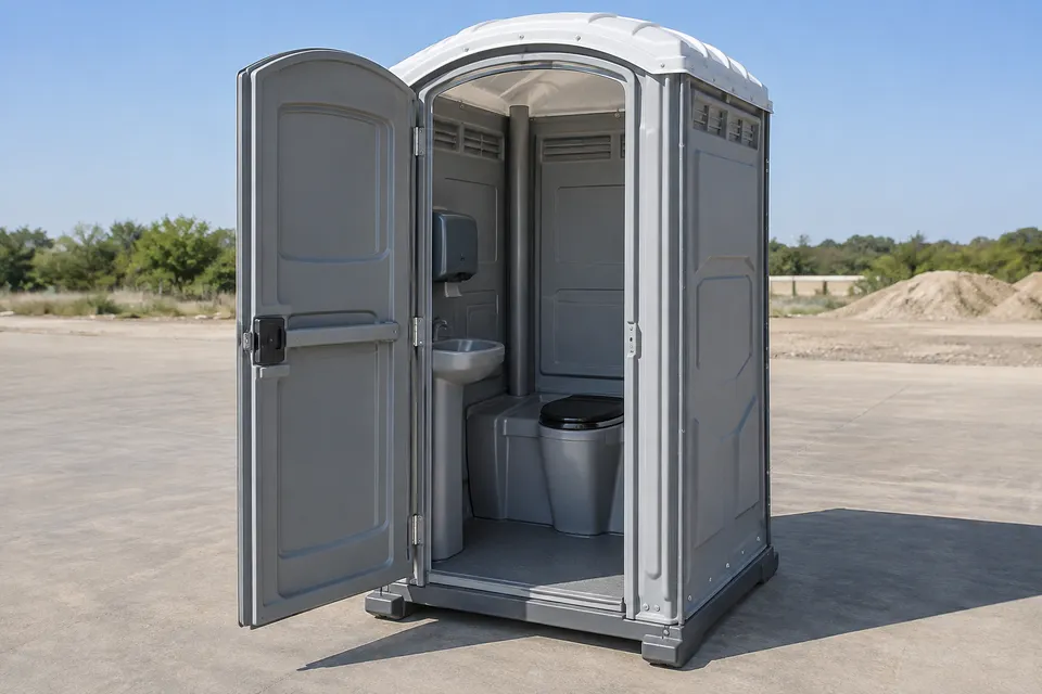 Upgraded portable restroom with interior facilities